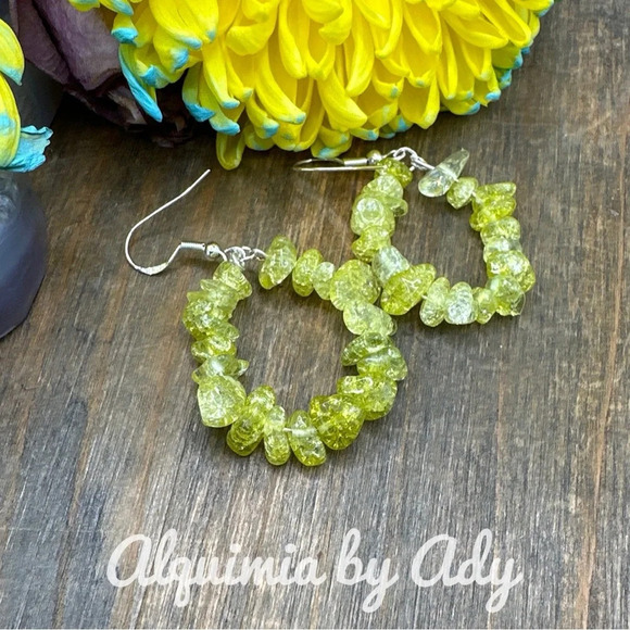 Lemon yellow Quartz dangle hoops handmade silver statement  drops earrings/ - Picture 1 of 1